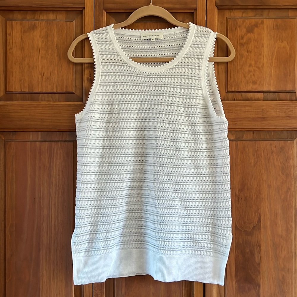 White + Warren Textured Knit Tank Top - White